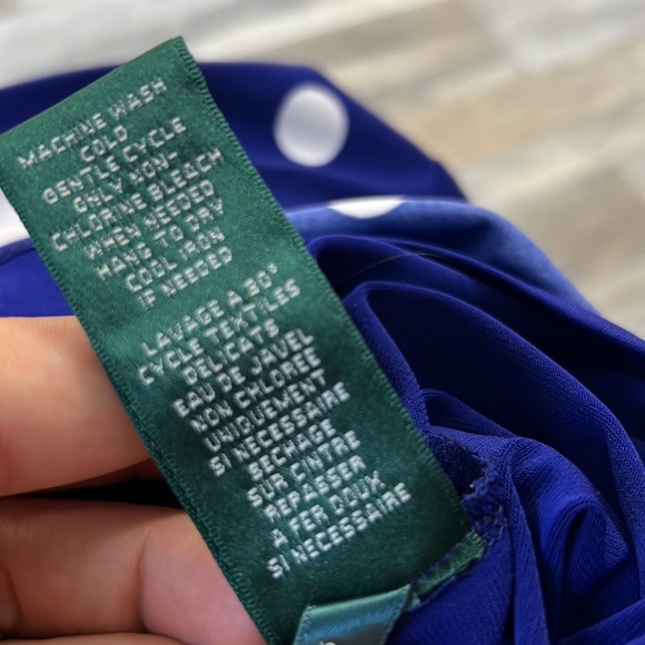 Lauren Ralph Lauren midi dress white, blue polkadot bodycon sleeveless sz. 4 - Picture 14 of 15